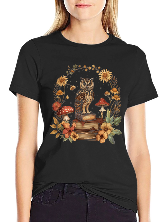 Owl & Books Floral Tee - Nature Lovers Shirt