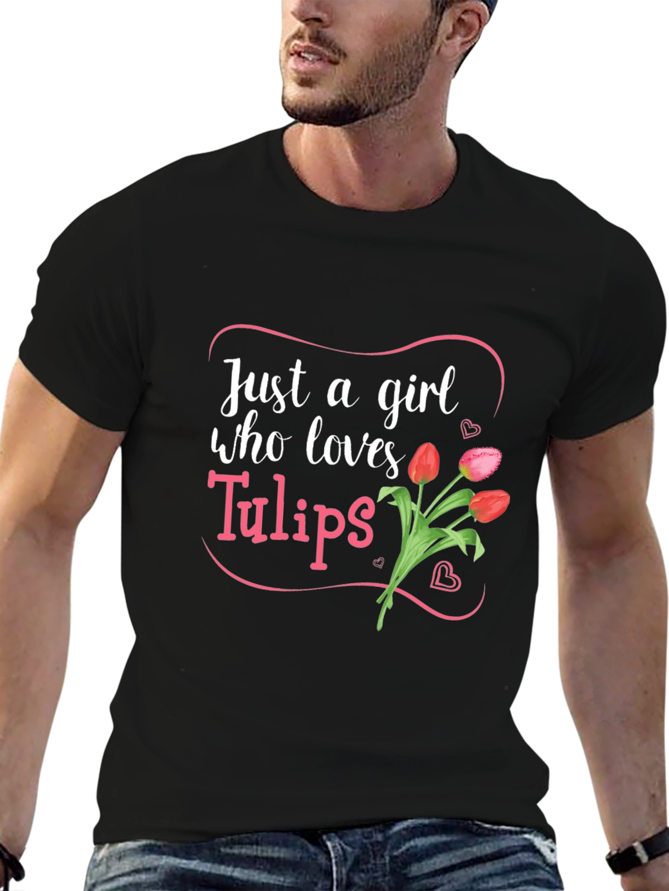 Just a Girl Who Loves Tulips Black T-Shirt