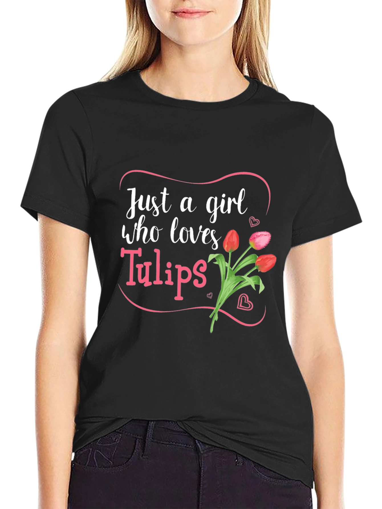 Just a Girl Who Loves Tulips Black T-Shirt