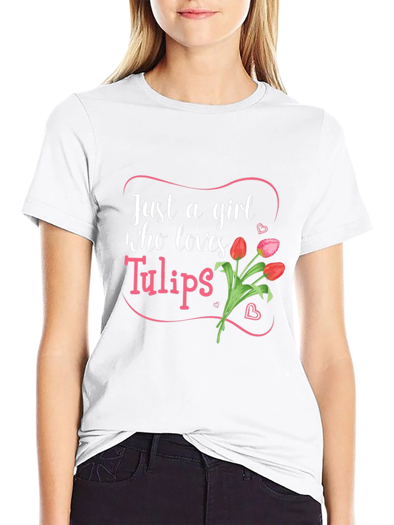 Just a Girl Who Loves Tulips Black T-Shirt