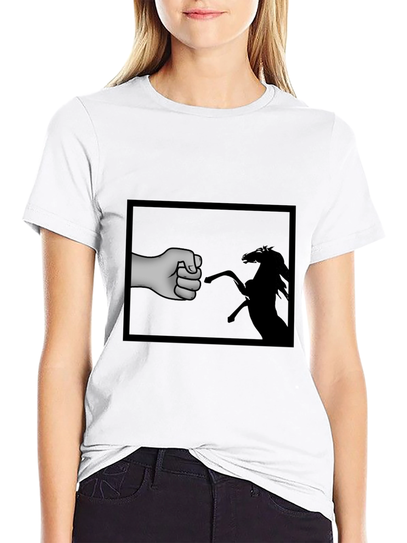 Fist Bump Horse Graphic T-Shirt - Black