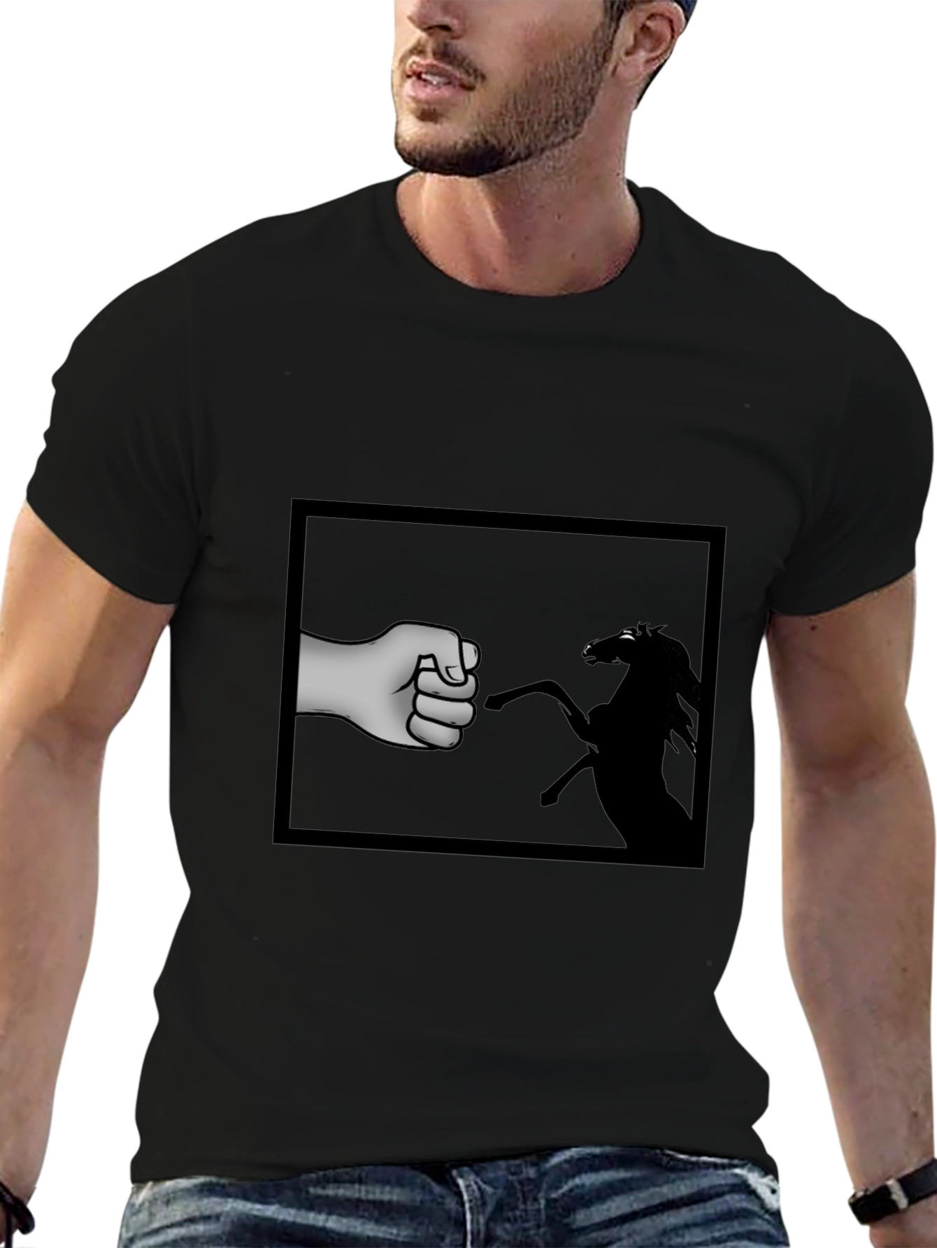 Fist Bump Horse Graphic T-Shirt - Black