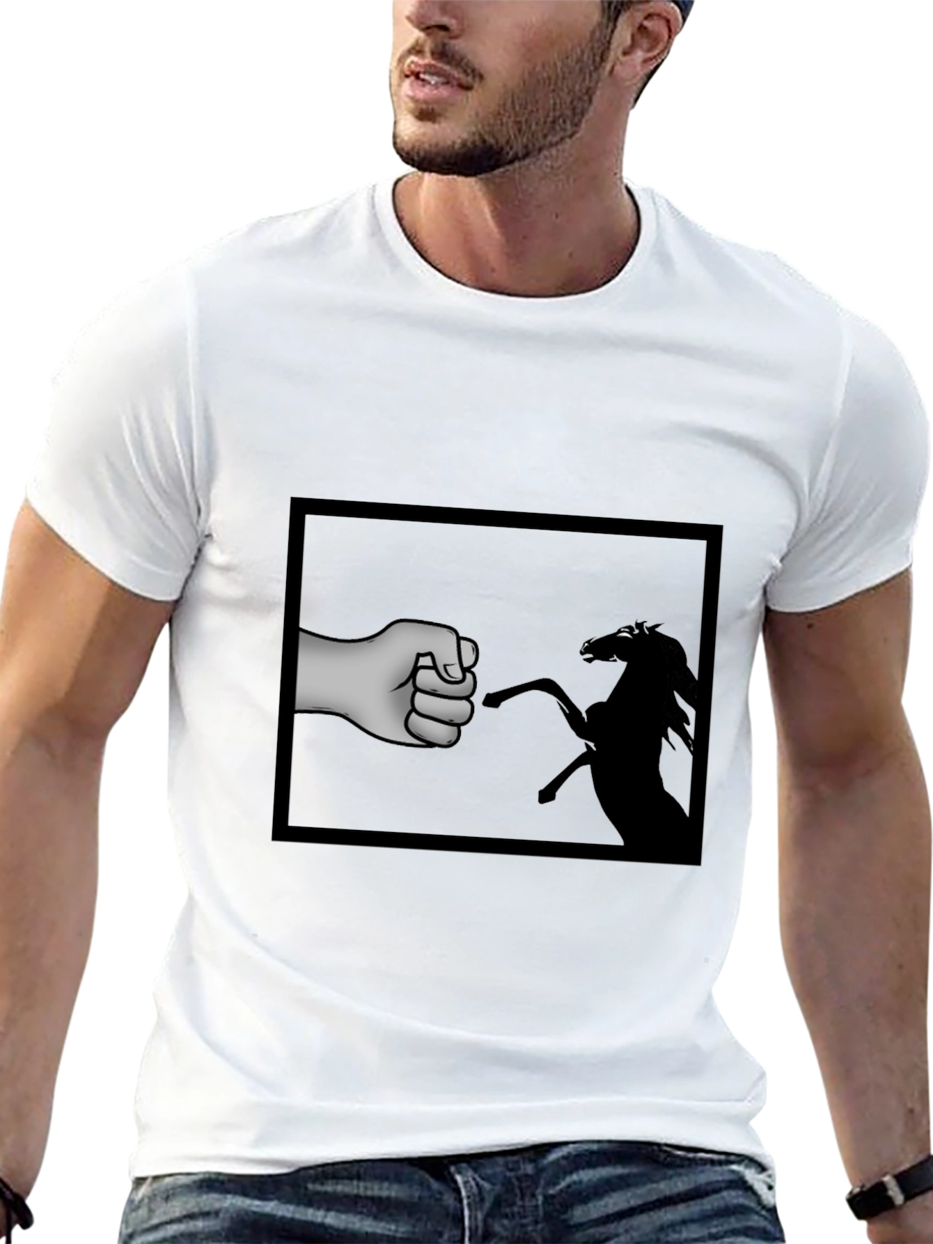 Fist Bump Horse Graphic T-Shirt - Black