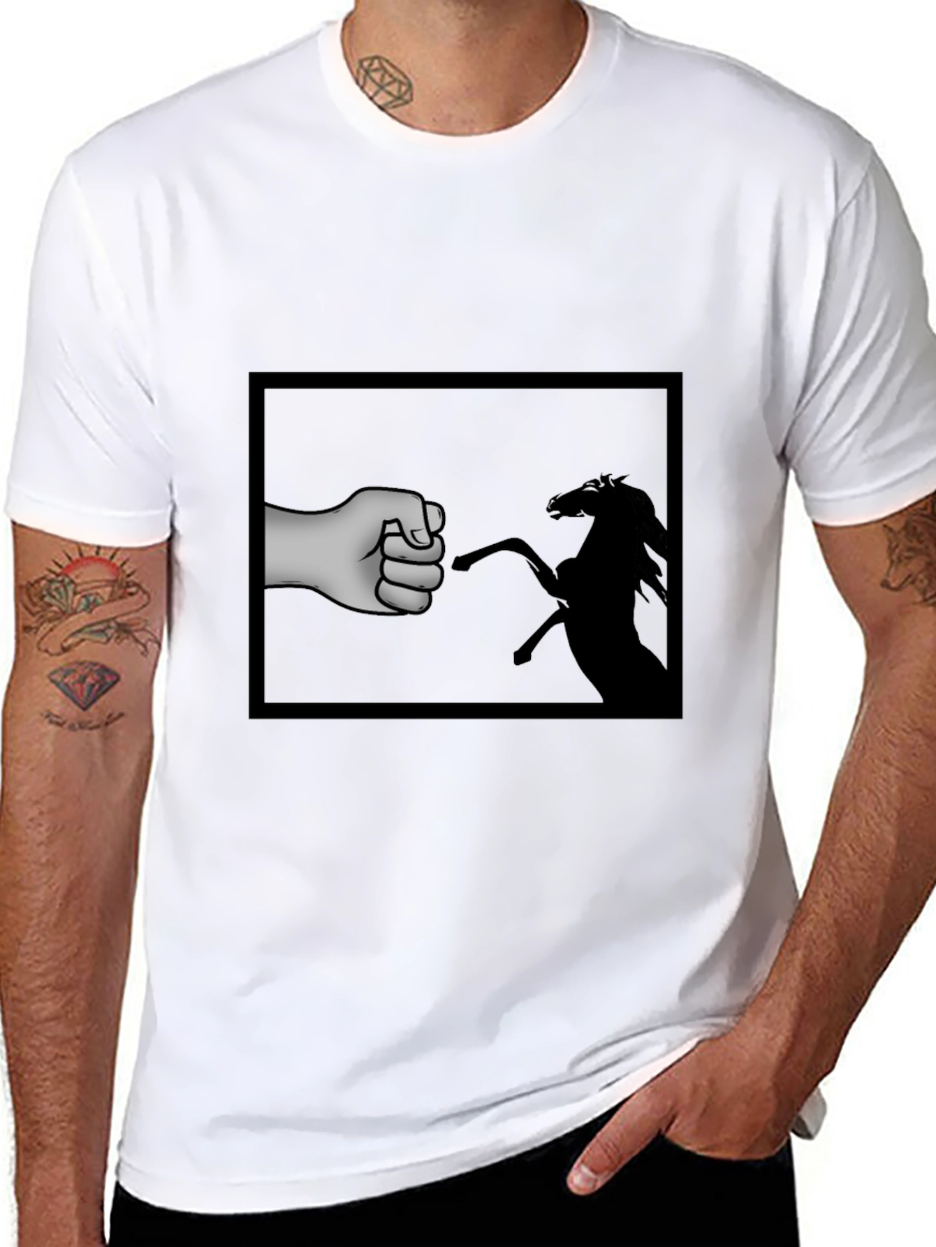 Fist Bump Horse Graphic T-Shirt - Black