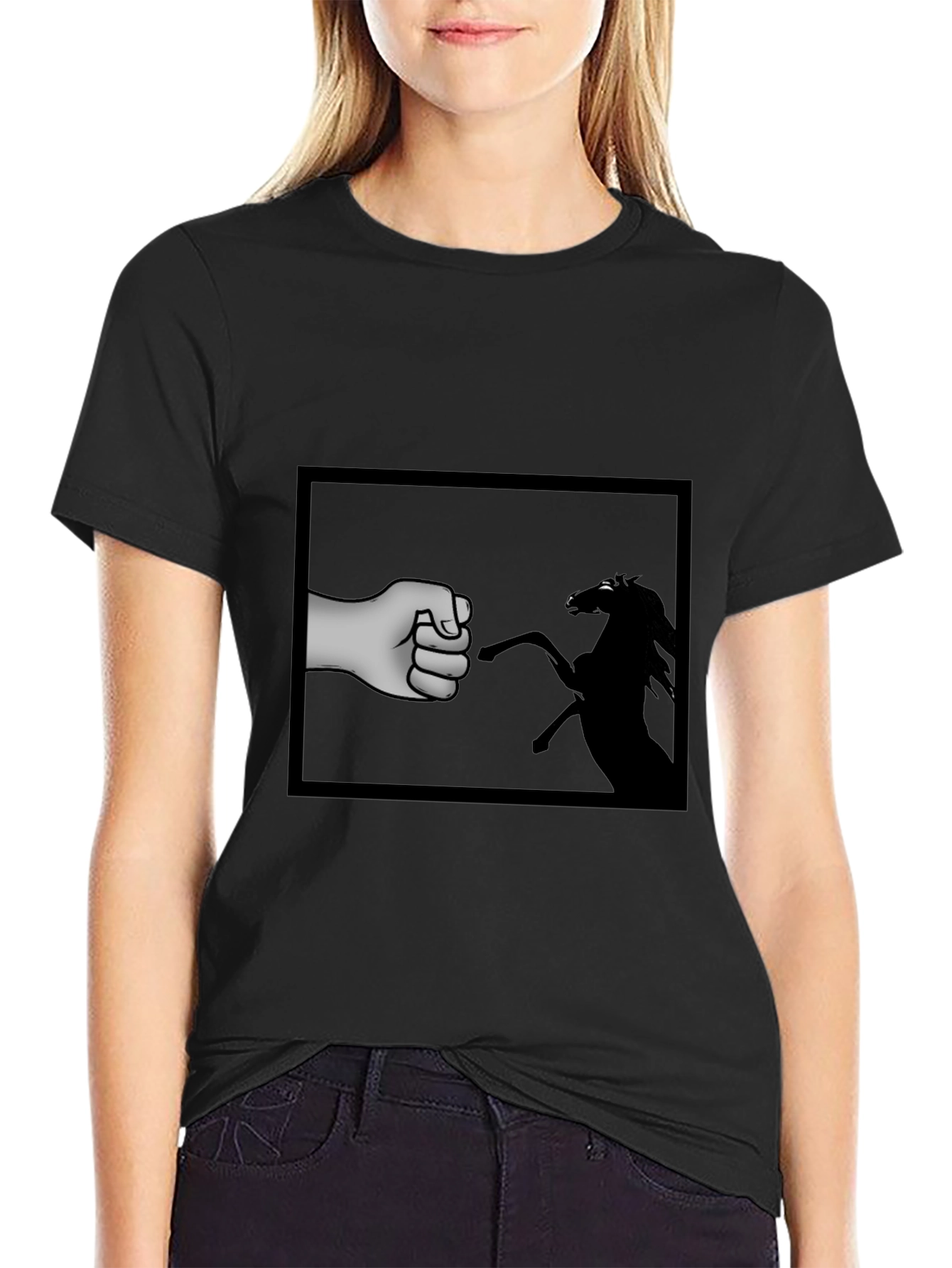 Fist Bump Horse Graphic T-Shirt - Black