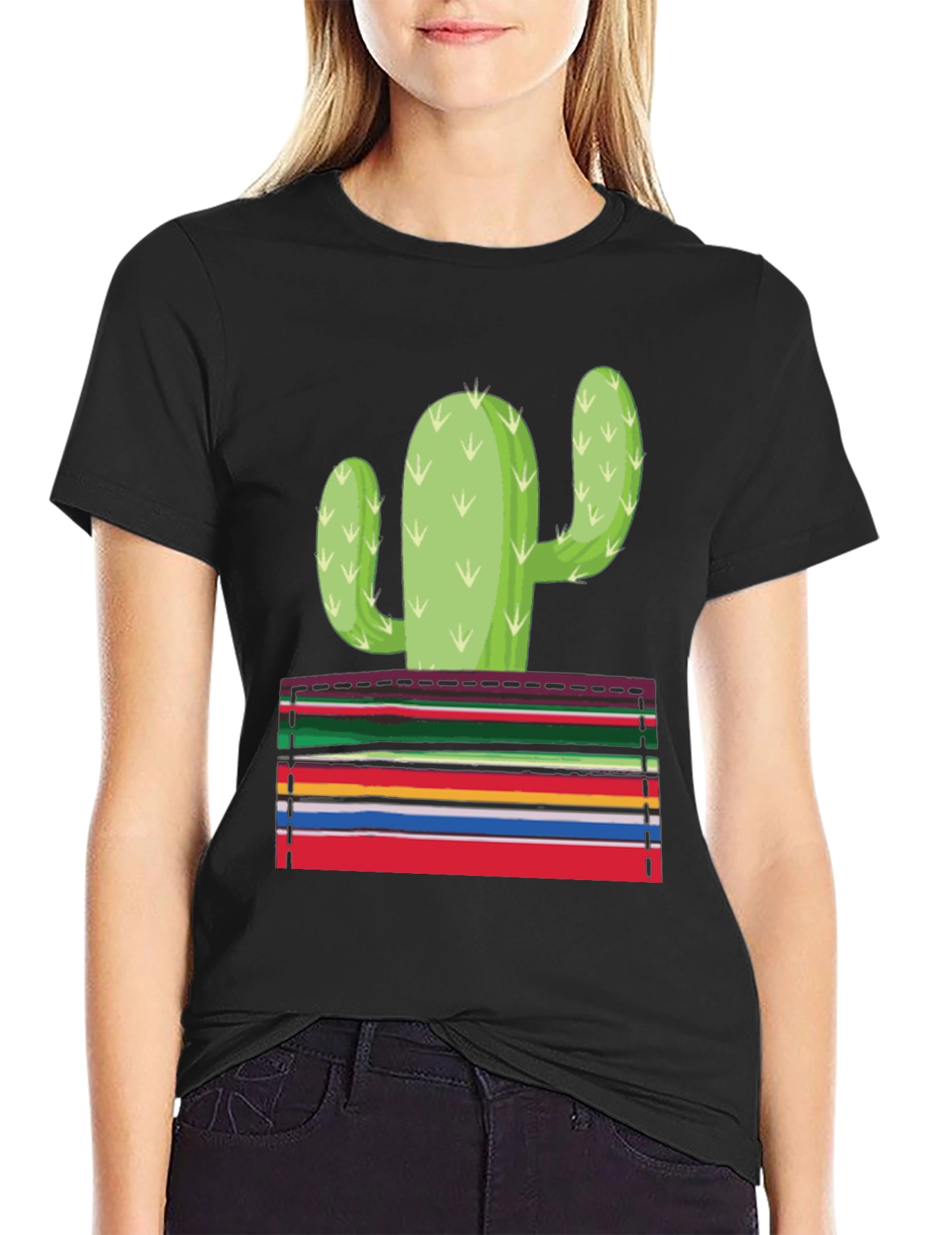 Cactus Serape Pocket Graphic T-Shirt