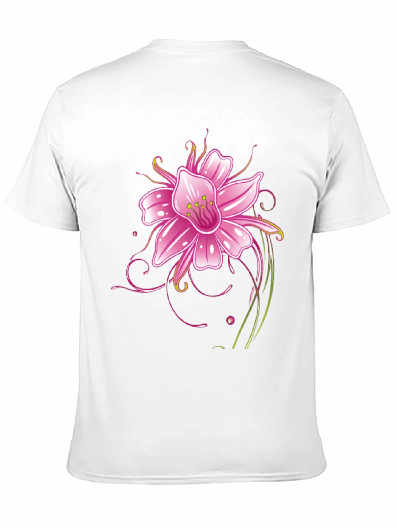 Black T-Shirt with Pink Flower Graphic Design