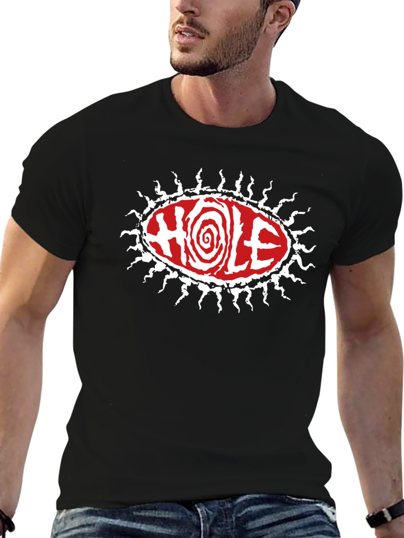 Hole Band T-Shirt - Black Graphic Tee
