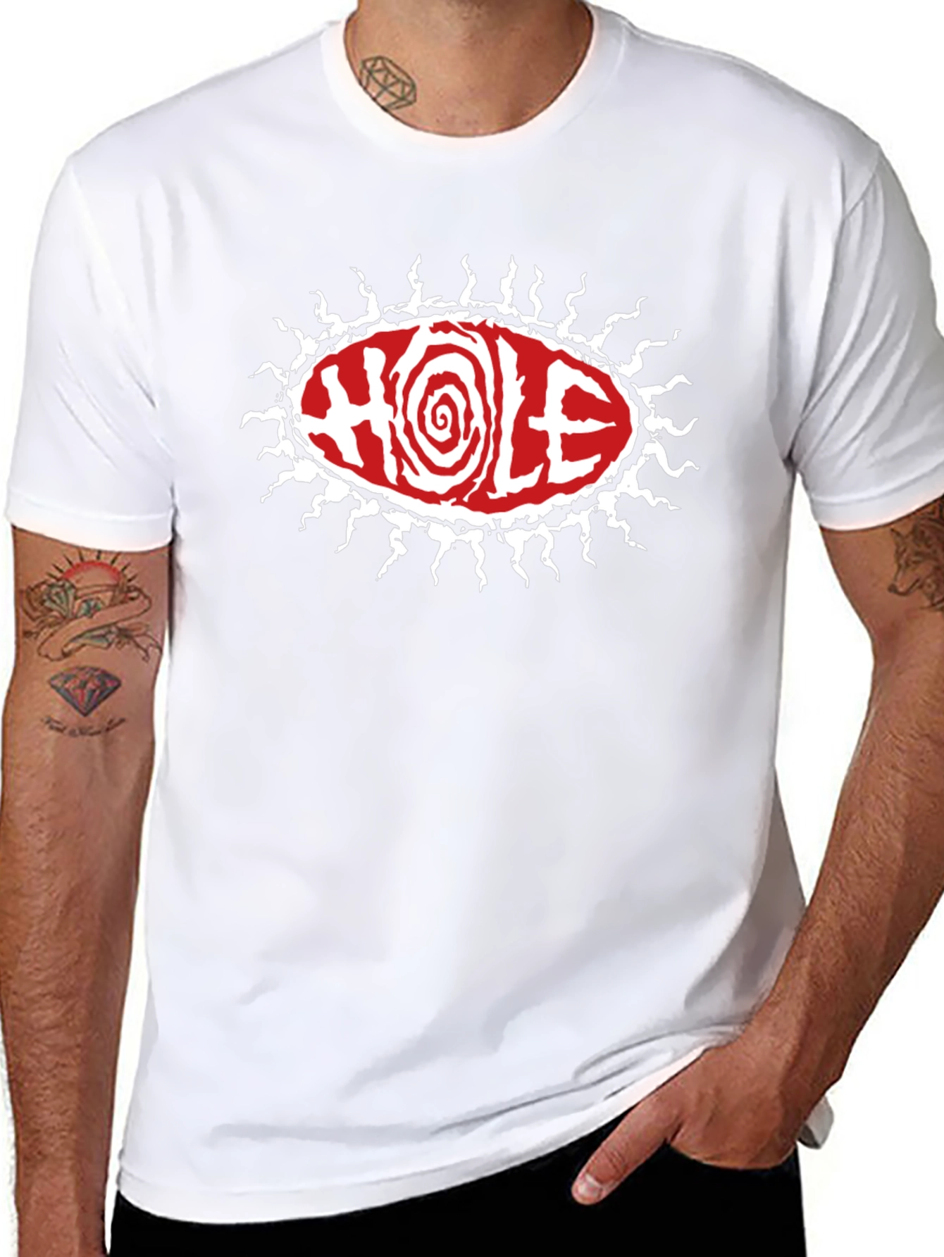 Hole Band T-Shirt - Black Graphic Tee