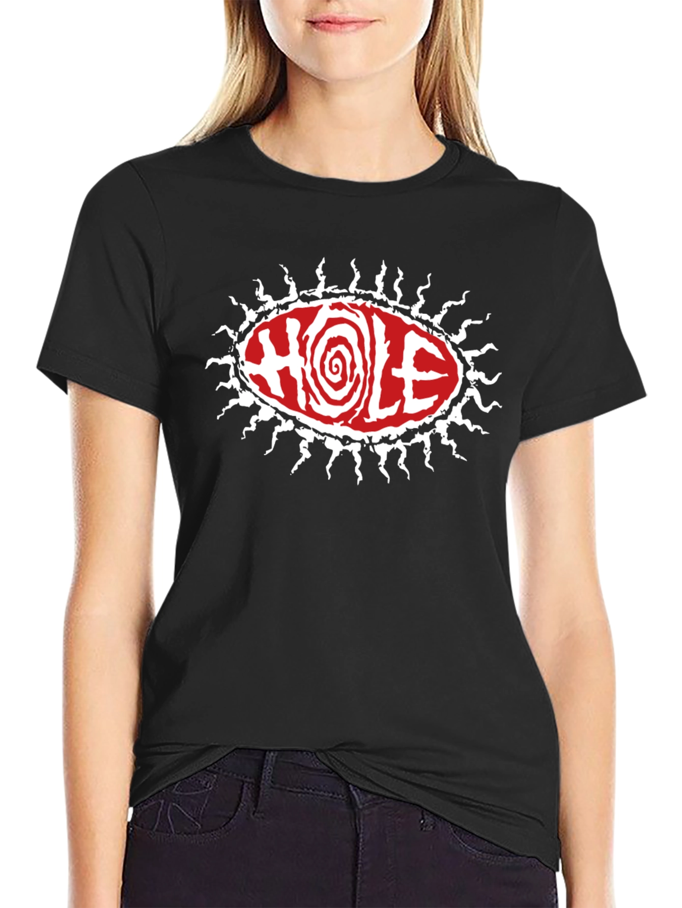 Hole Band T-Shirt - Black Graphic Tee