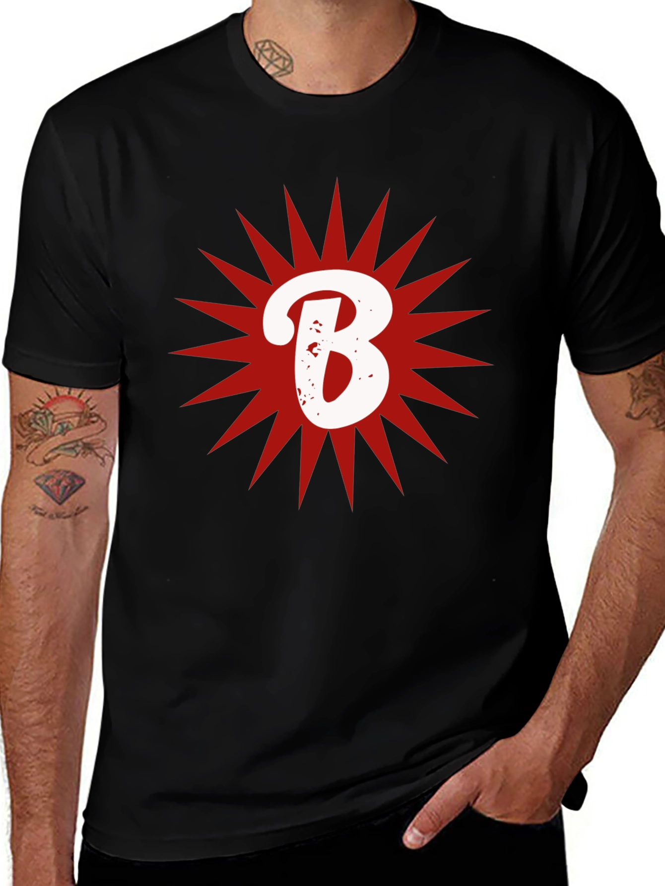 Letter B Starburst Graphic T-Shirt - Casual Cotton Tee