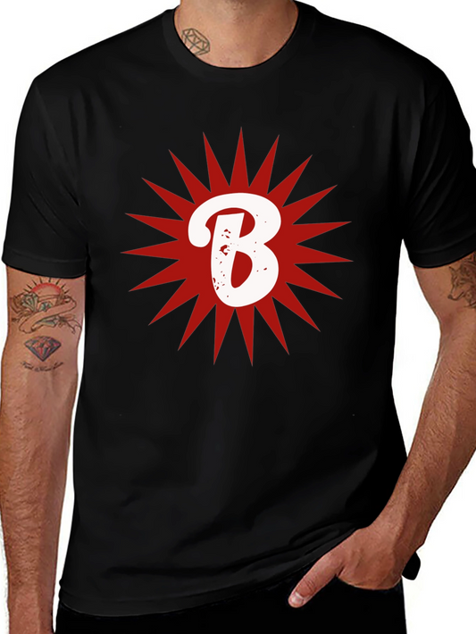 Letter B Starburst Graphic T-Shirt - Casual Cotton Tee