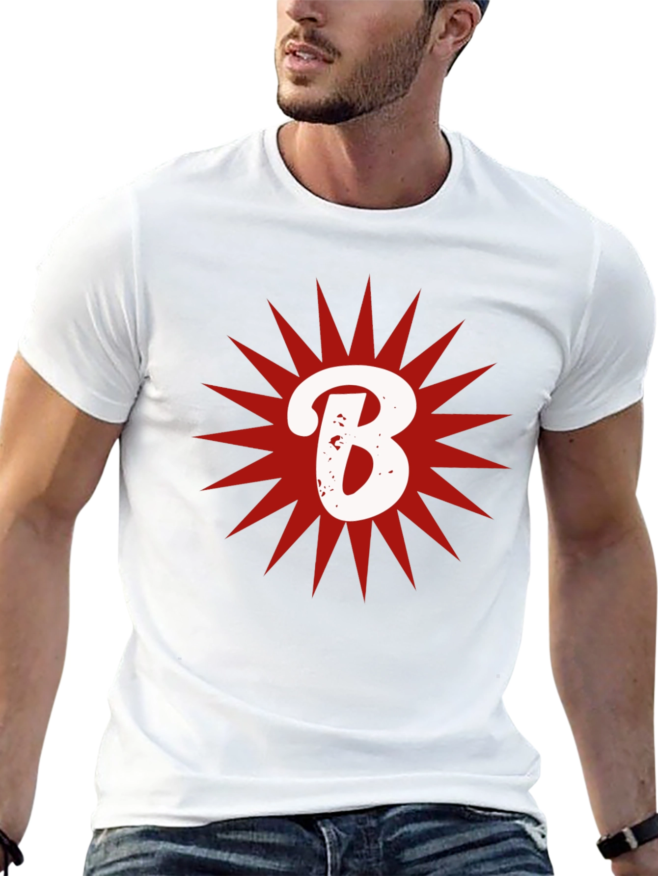Letter B Starburst Graphic T-Shirt - Casual Cotton Tee
