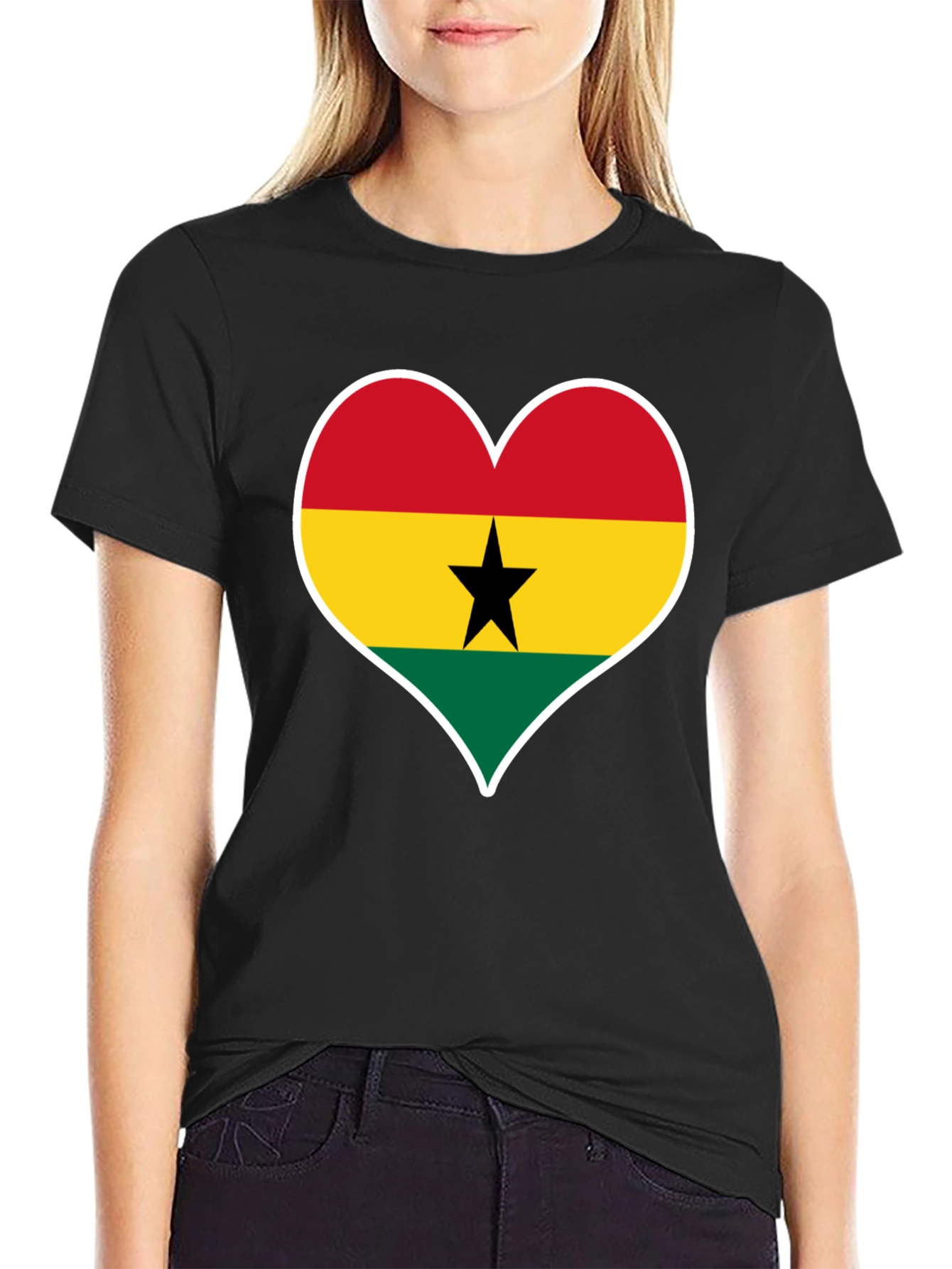 Ghana Flag Heart T-Shirt - Show Your Pride!