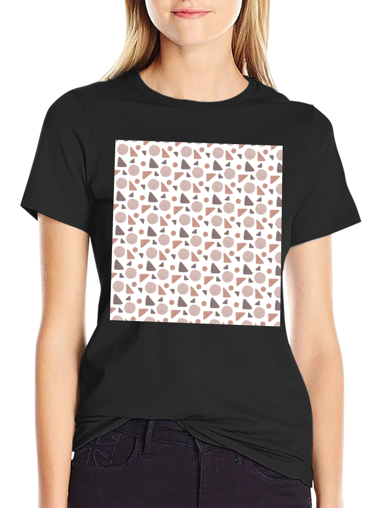Modern Geometric Pattern Black T-Shirt