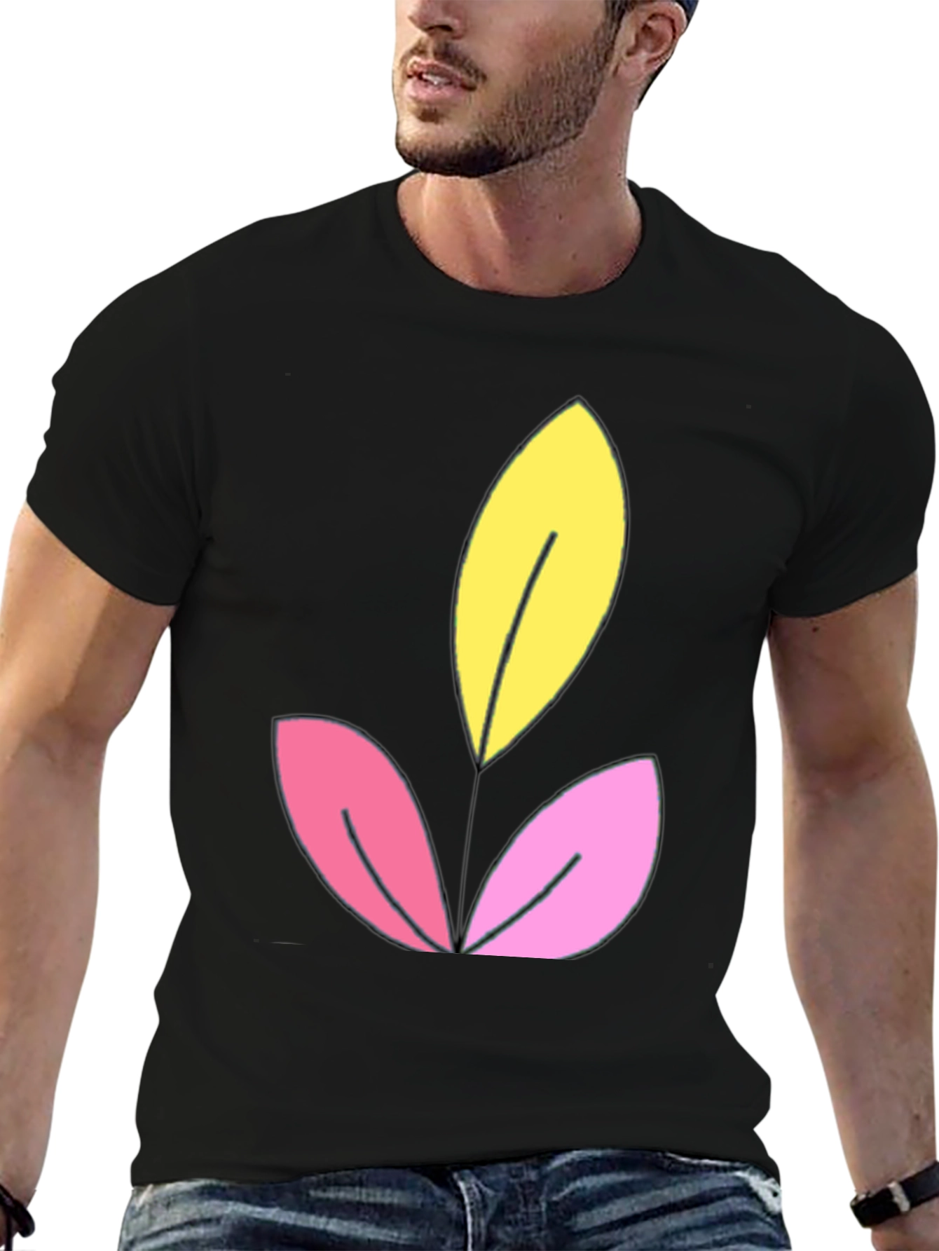 Floral Graphic Black T-Shirt - Unique Leaf Design