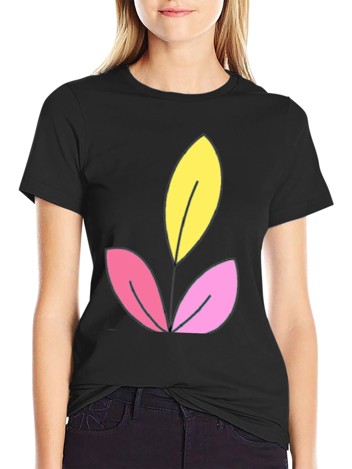 Floral Graphic Black T-Shirt - Unique Leaf Design