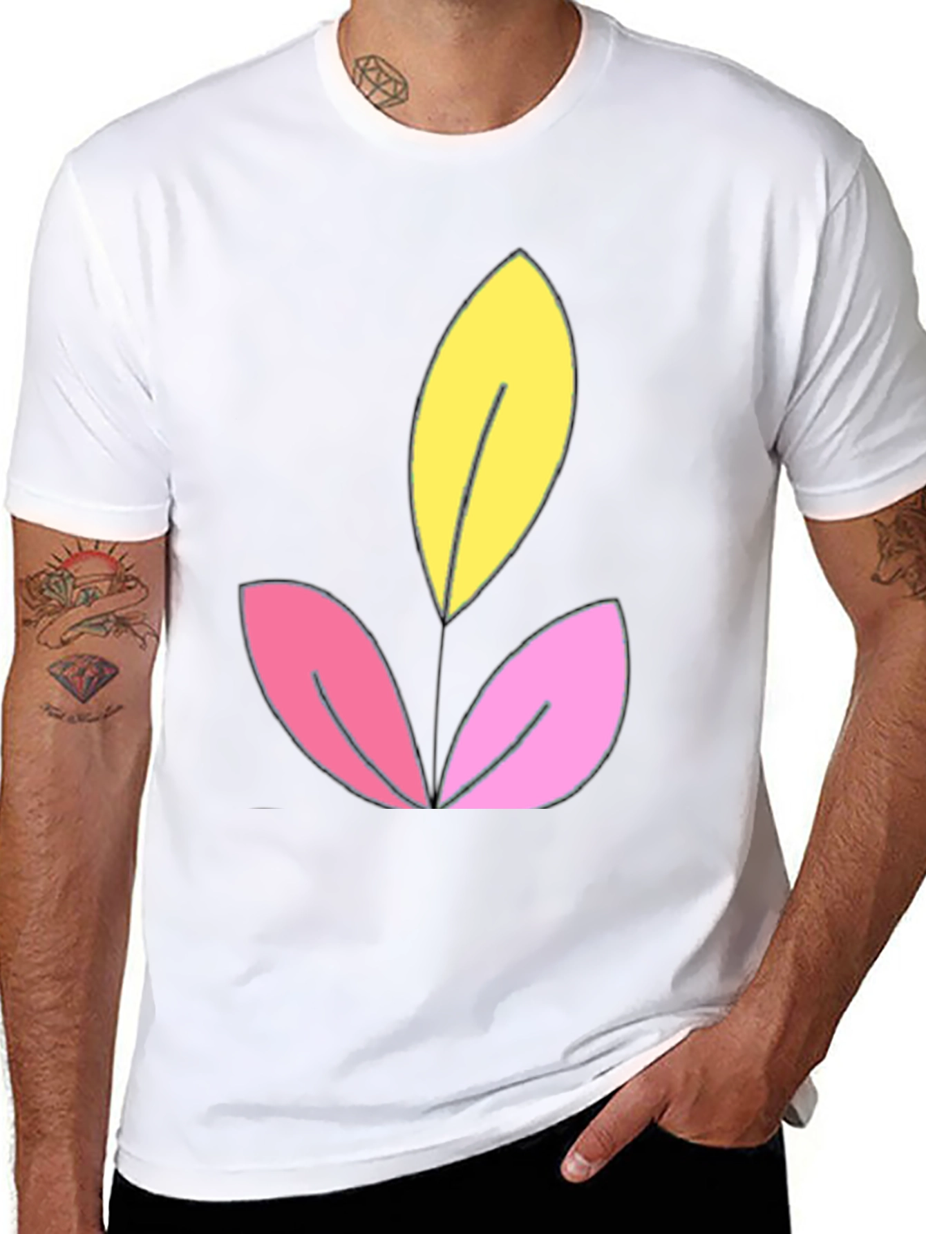 Floral Graphic Black T-Shirt - Unique Leaf Design