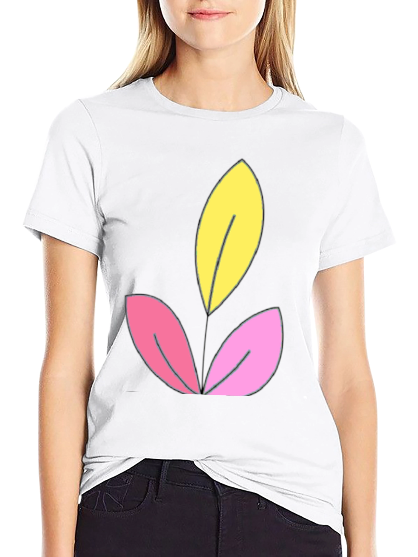 Floral Graphic Black T-Shirt - Unique Leaf Design