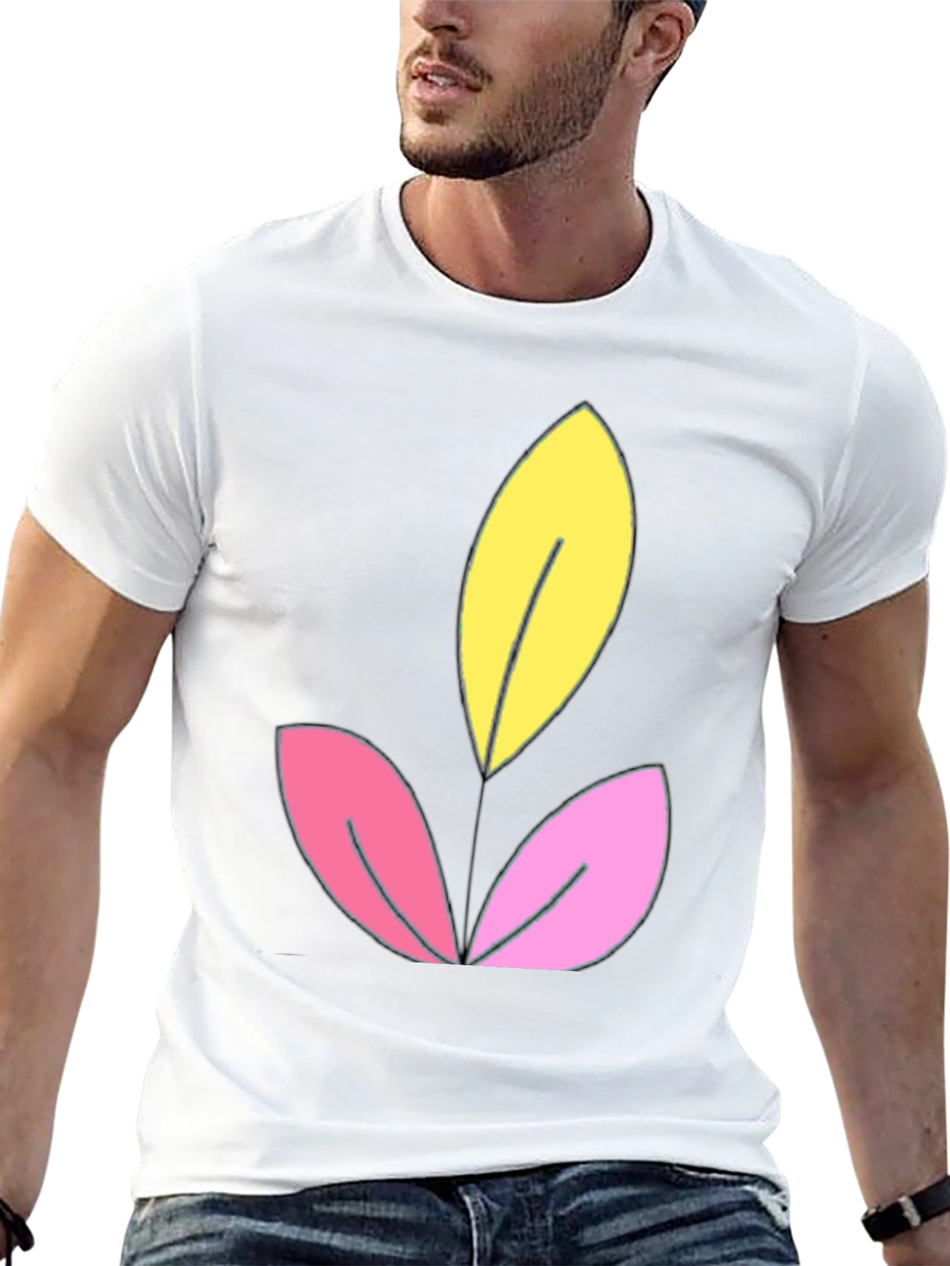 Floral Graphic Black T-Shirt - Unique Leaf Design