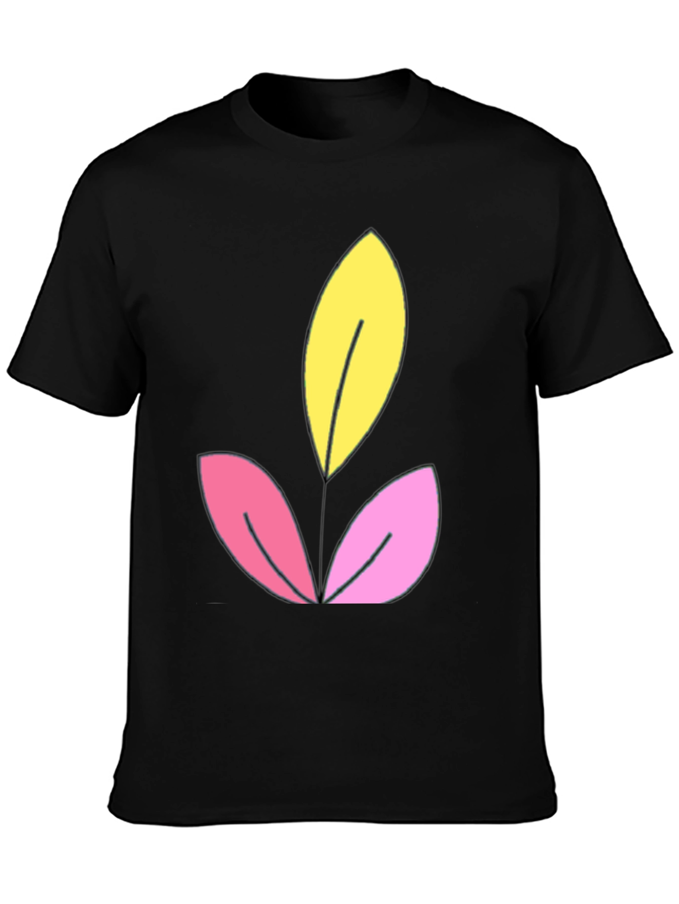 Floral Graphic Black T-Shirt - Unique Leaf Design