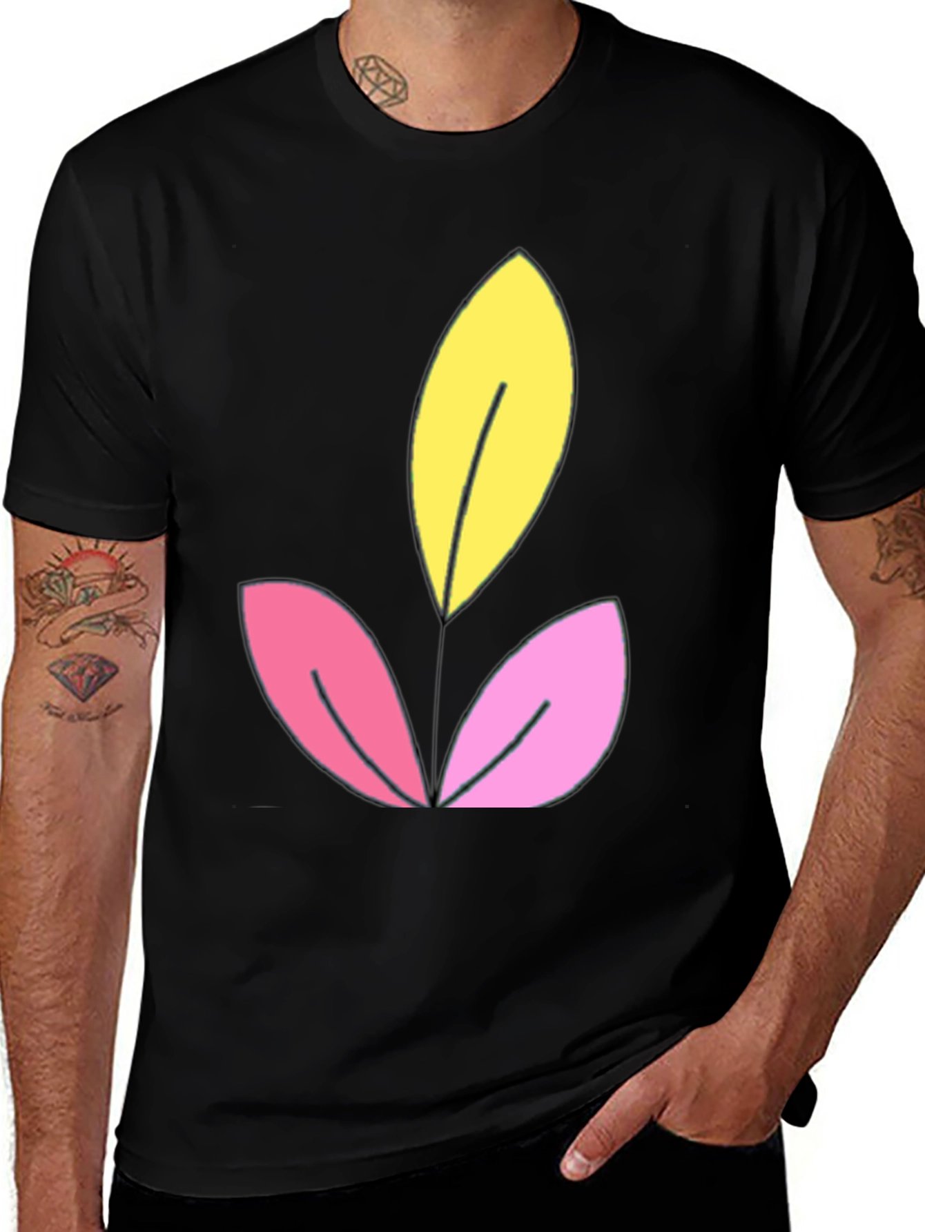 Floral Graphic Black T-Shirt - Unique Leaf Design