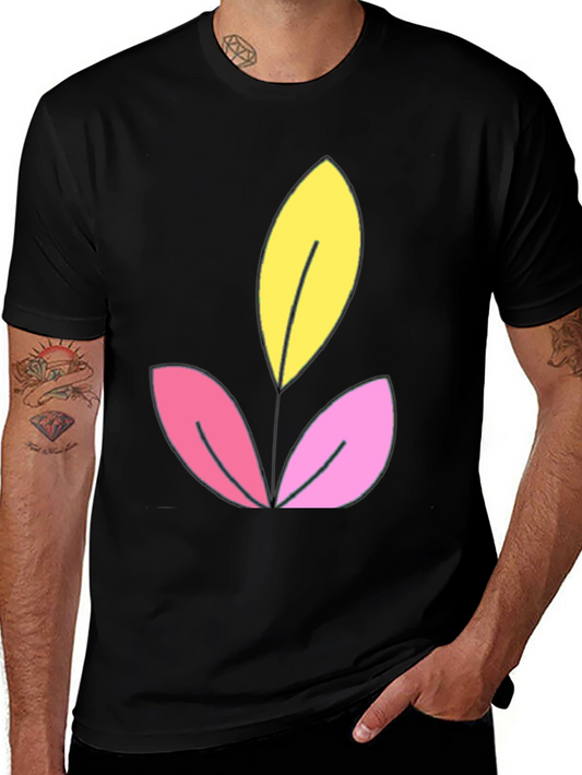 Floral Graphic Black T-Shirt - Unique Leaf Design