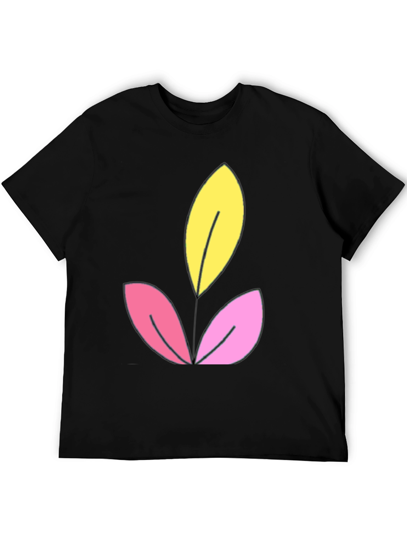 Floral Graphic Black T-Shirt - Unique Leaf Design