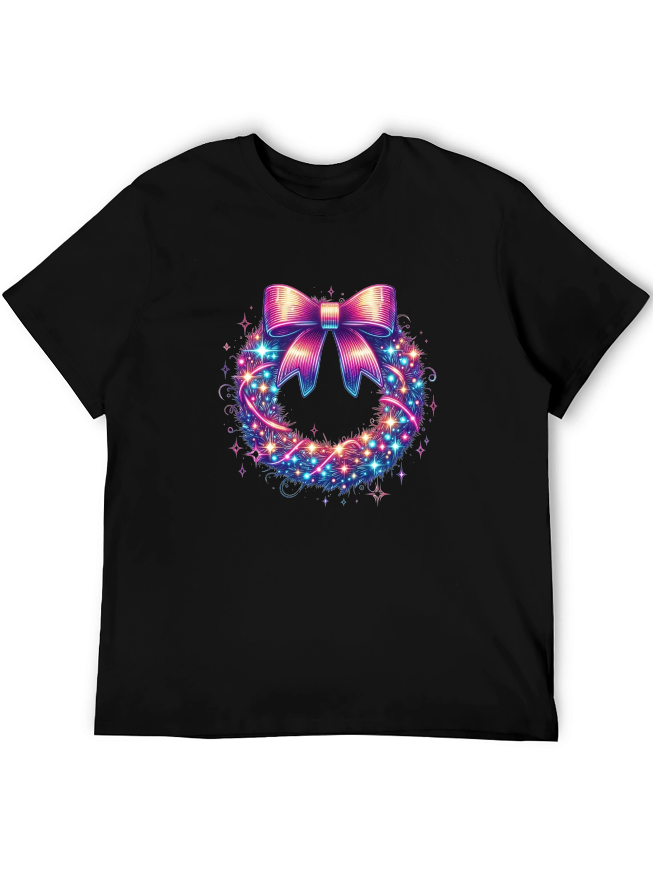 Festive Bow Wreath Graphic Tee - Holiday Spirit