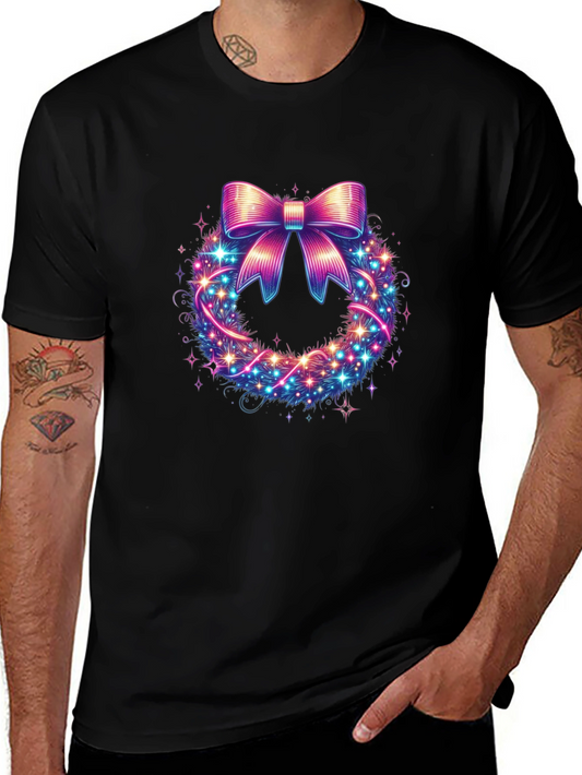 Festive Bow Wreath Graphic Tee - Holiday Spirit