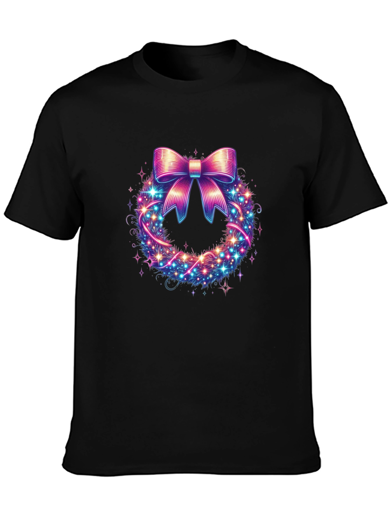 Festive Bow Wreath Graphic Tee - Holiday Spirit