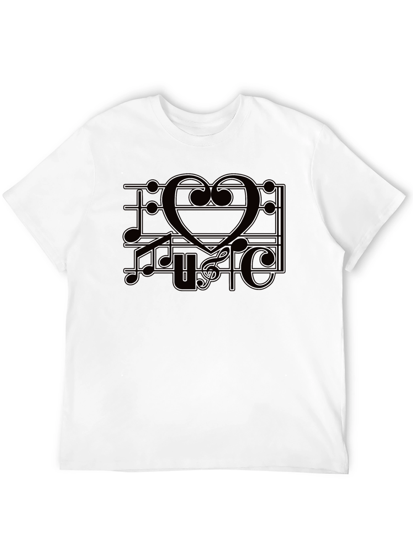 Music Heart T-Shirt Mens Black Tee Graphic Print