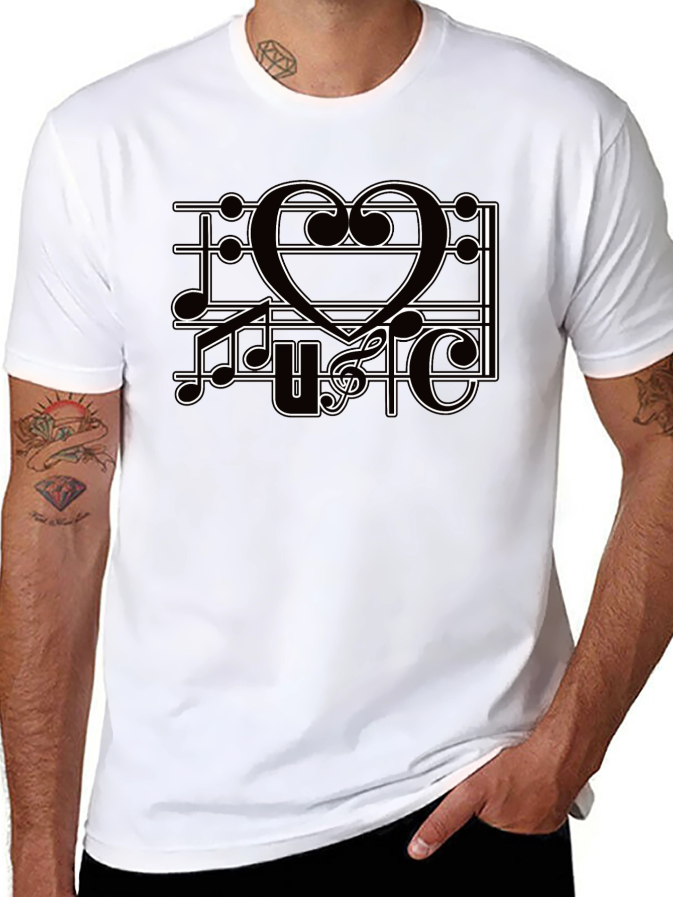 Music Heart T-Shirt Mens Black Tee Graphic Print