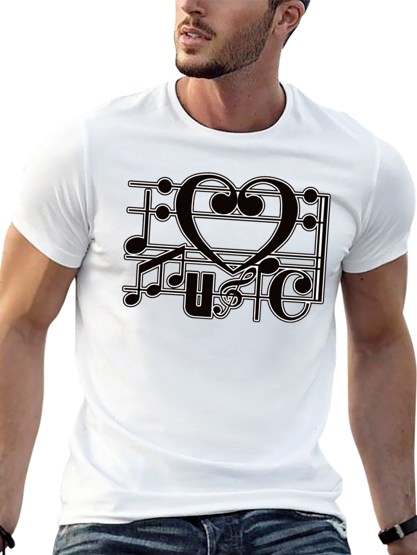 Music Heart T-Shirt Mens Black Tee Graphic Print