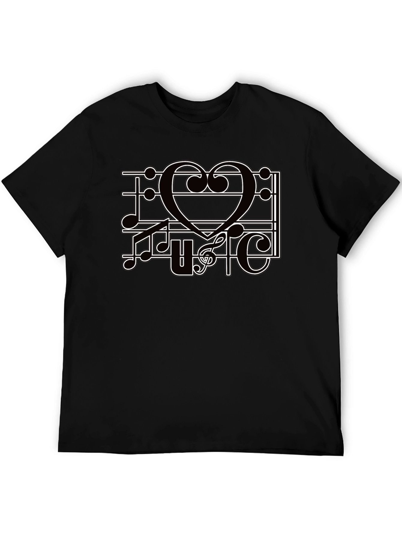 Music Heart T-Shirt Mens Black Tee Graphic Print