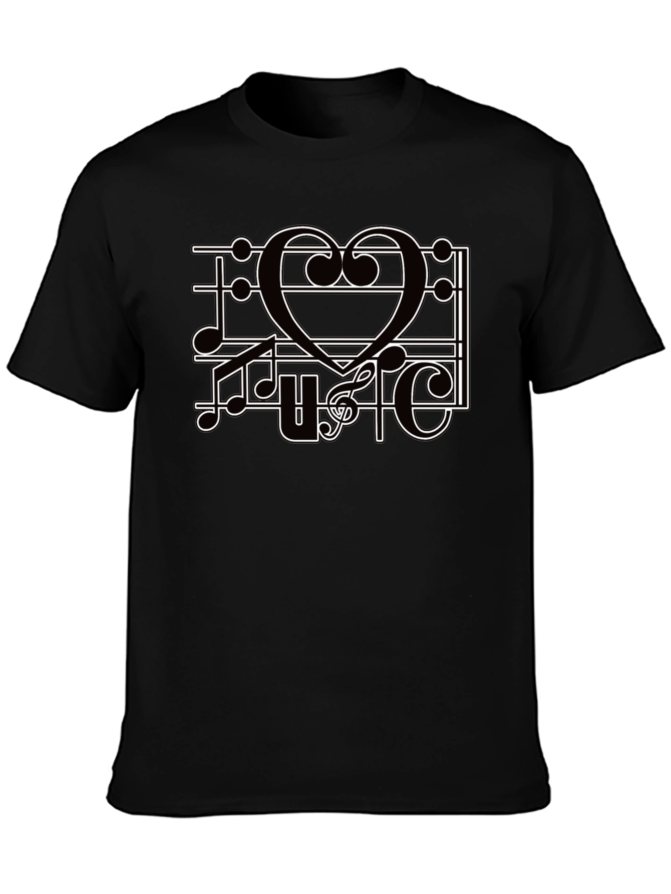 Music Heart T-Shirt Mens Black Tee Graphic Print