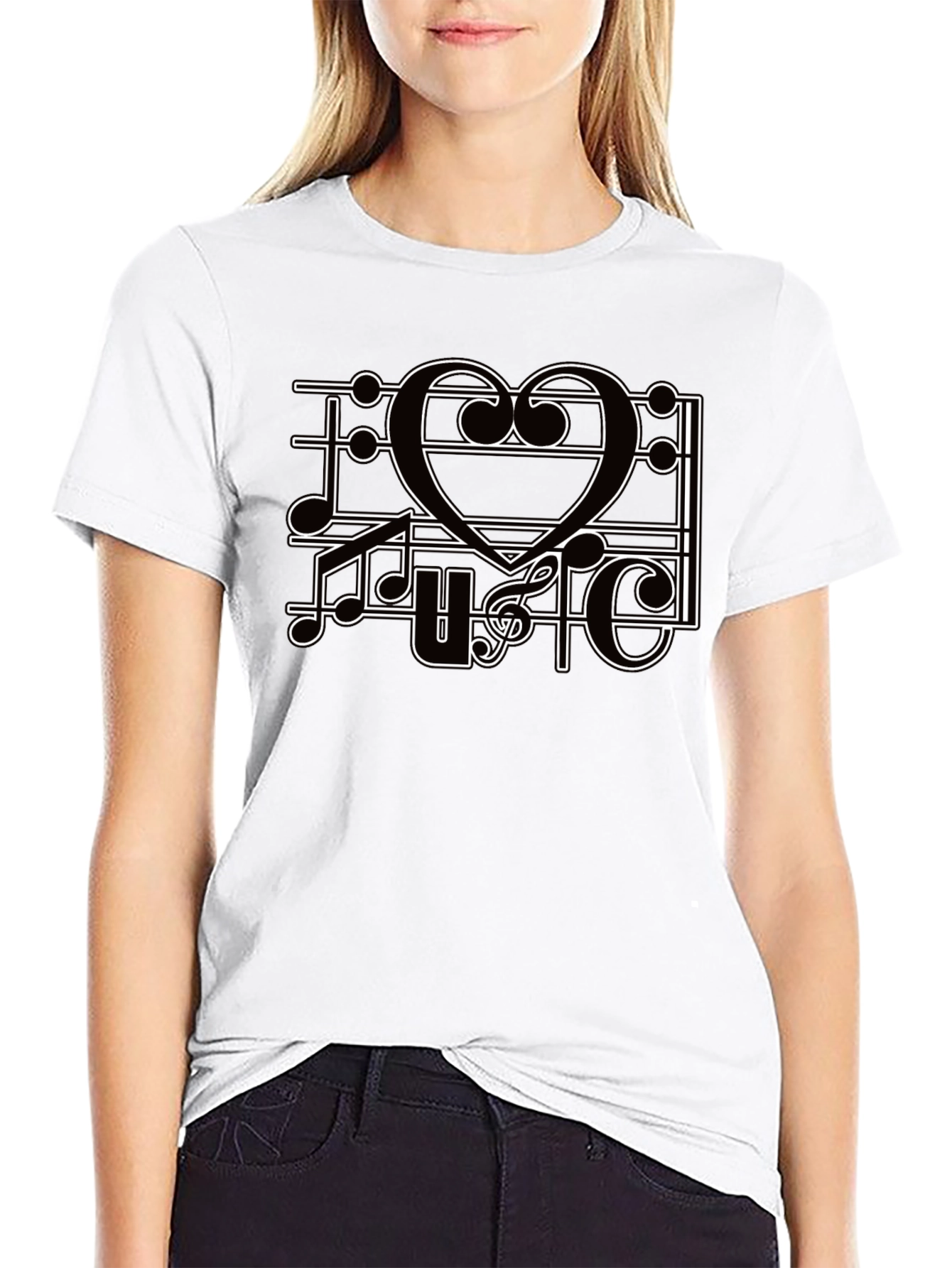 Music Heart T-Shirt Mens Black Tee Graphic Print