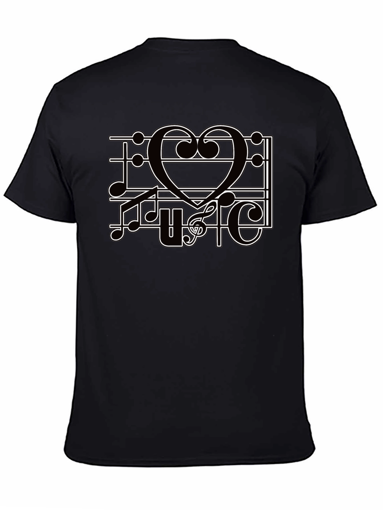 Music Heart T-Shirt Mens Black Tee Graphic Print