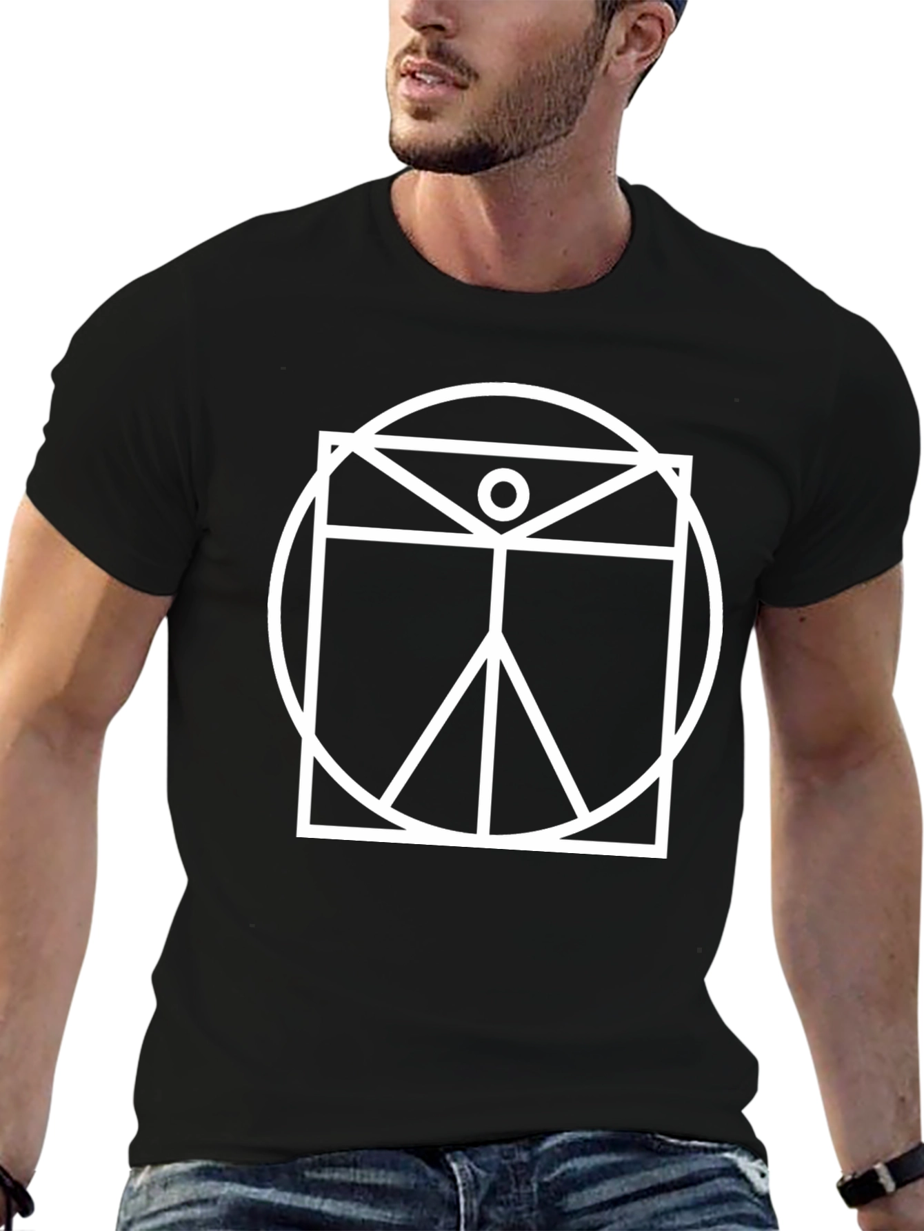 Geometric Vitruvian Man Graphic Tee - Black