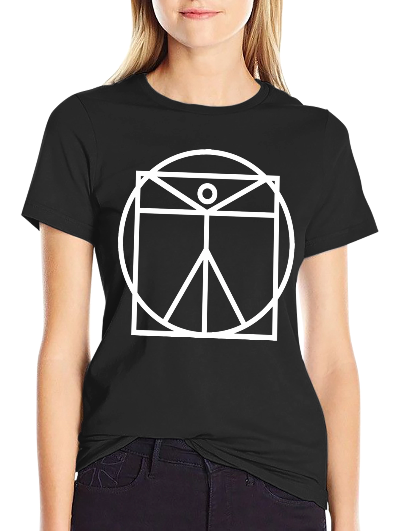 Geometric Vitruvian Man Graphic Tee - Black