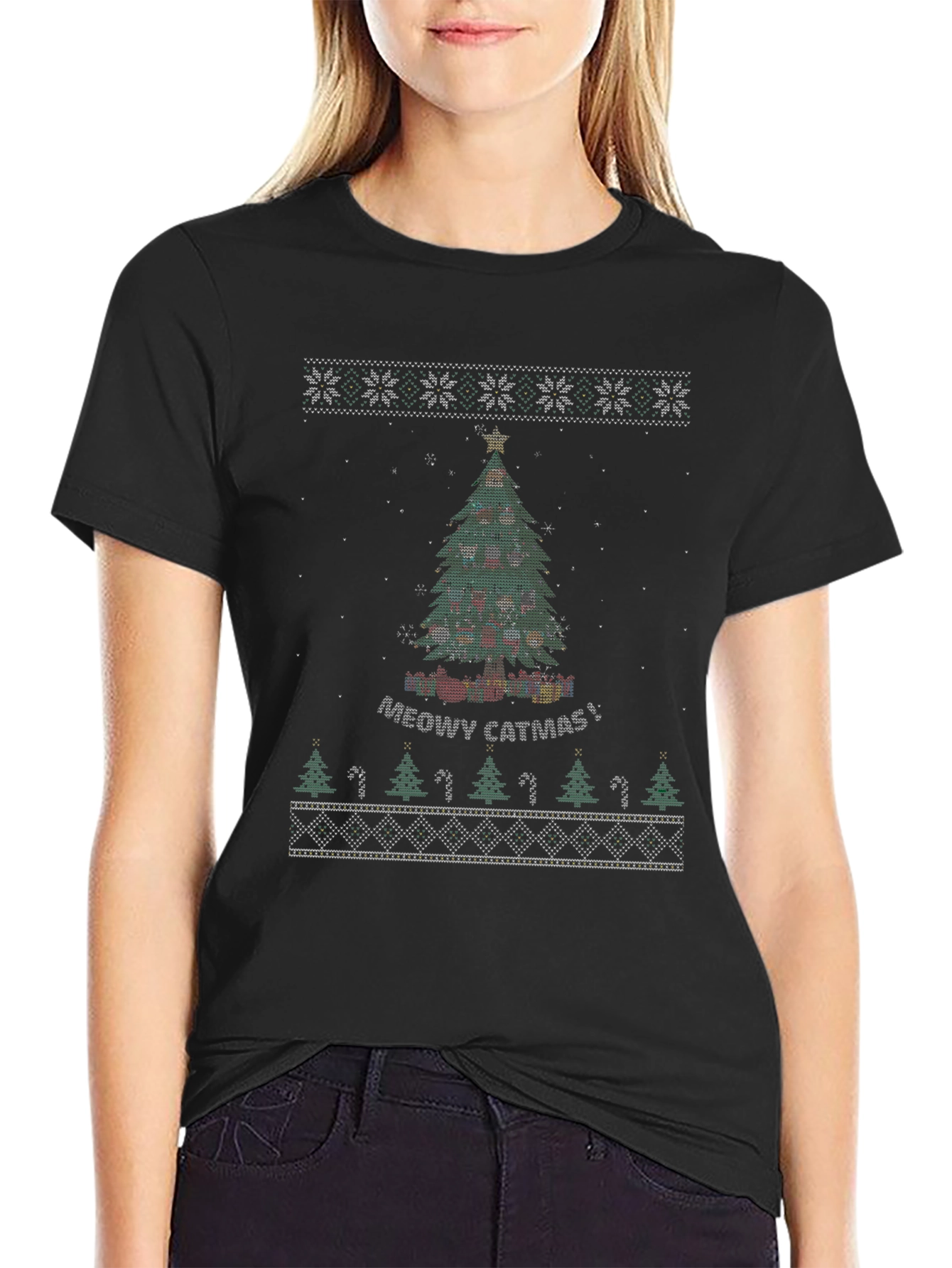 Meowy Catmas Christmas Tree Graphic Tee