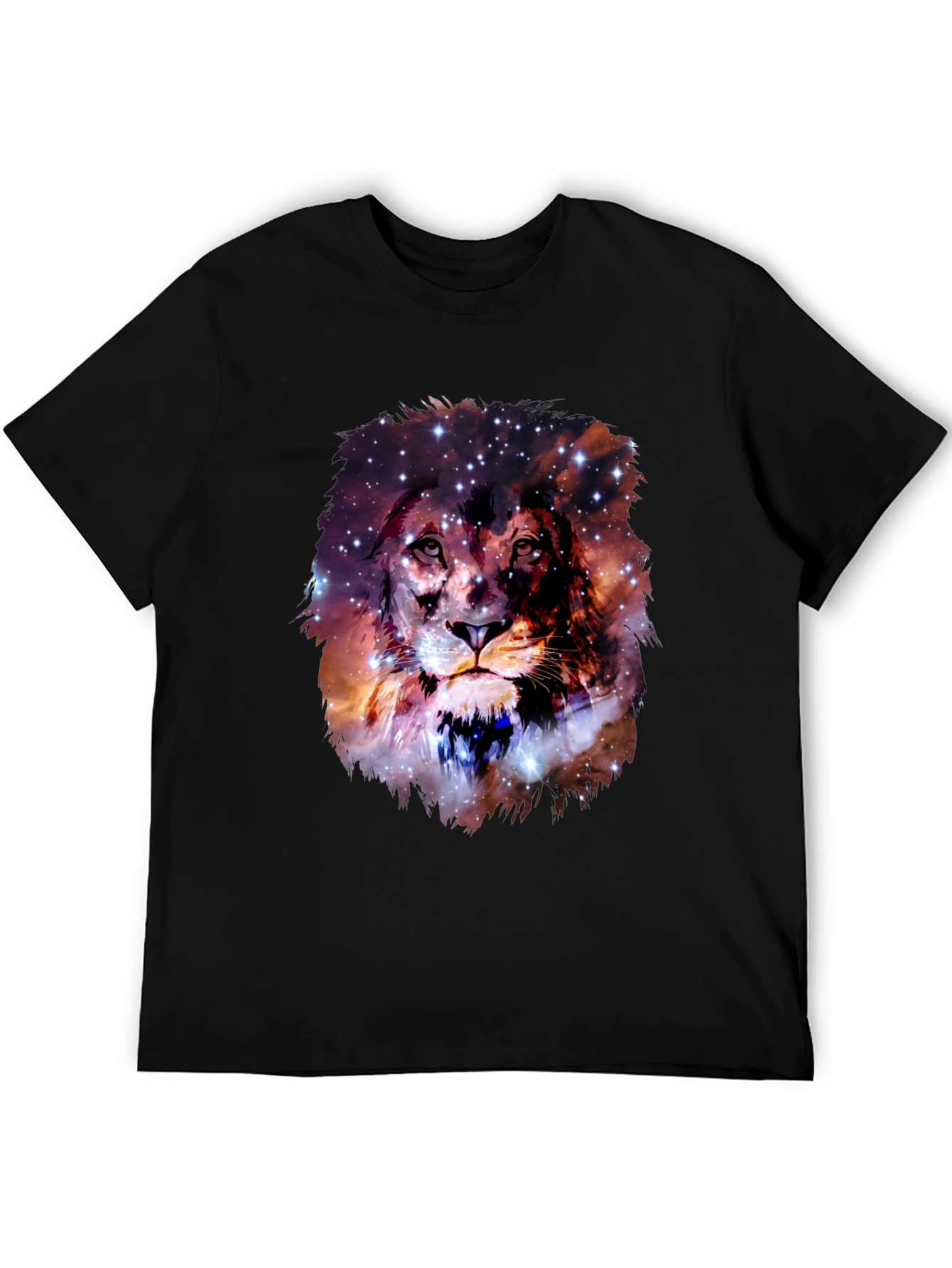 Lion Galaxy Print Black T-Shirt