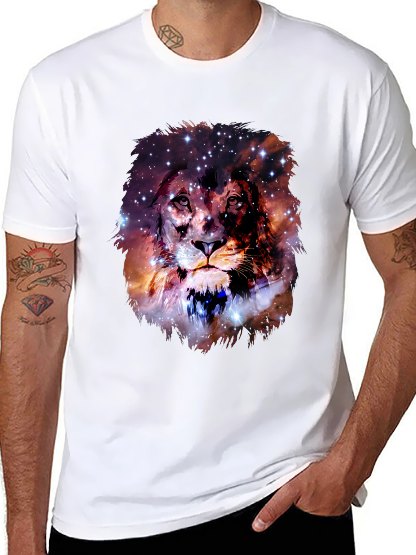 Lion Galaxy Print Black T-Shirt