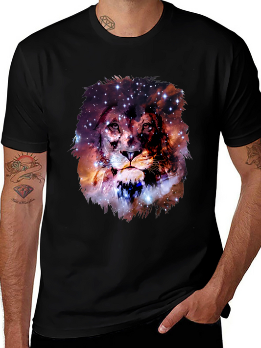 Lion Galaxy Print Black T-Shirt