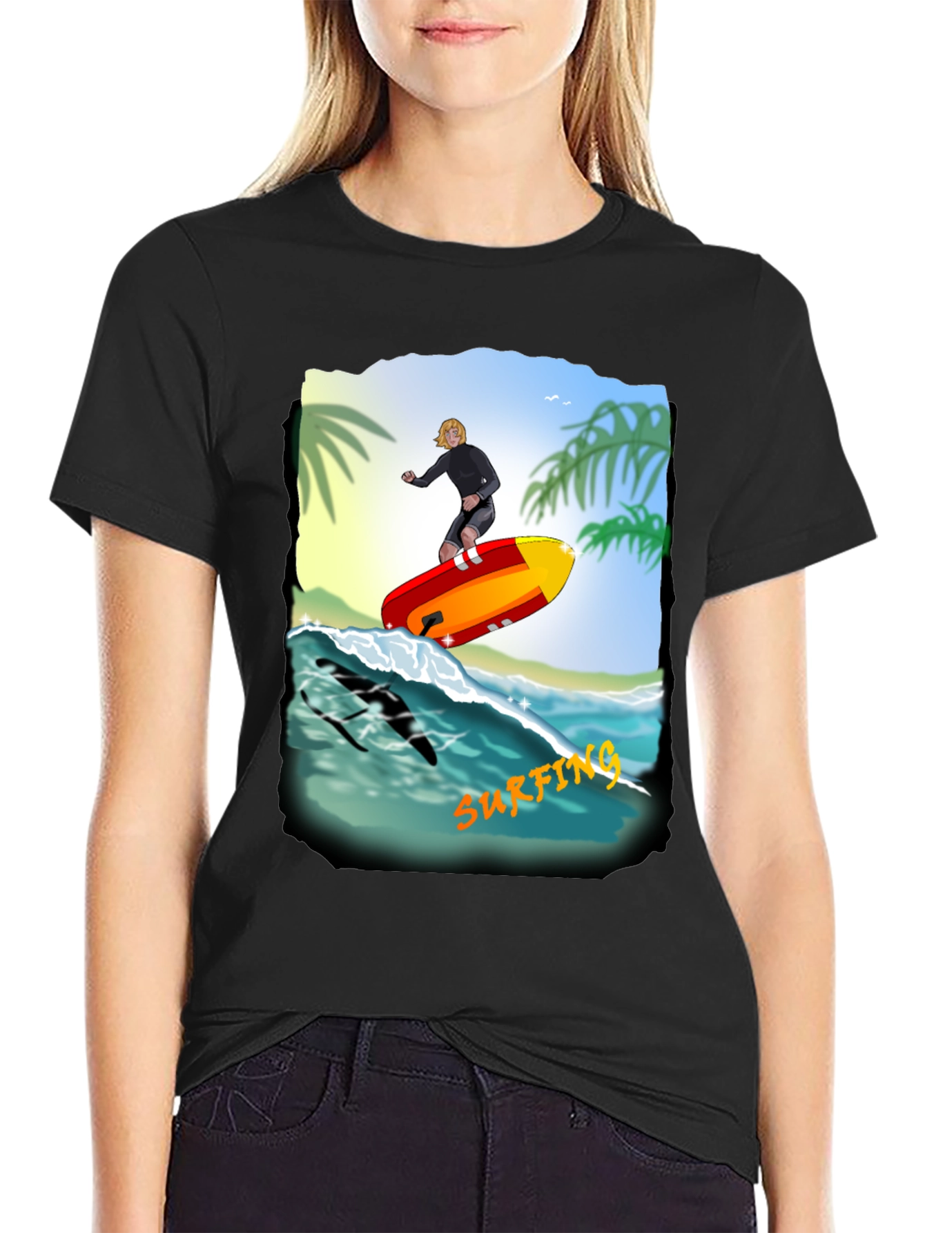 Surfing Graphic Print T-Shirt