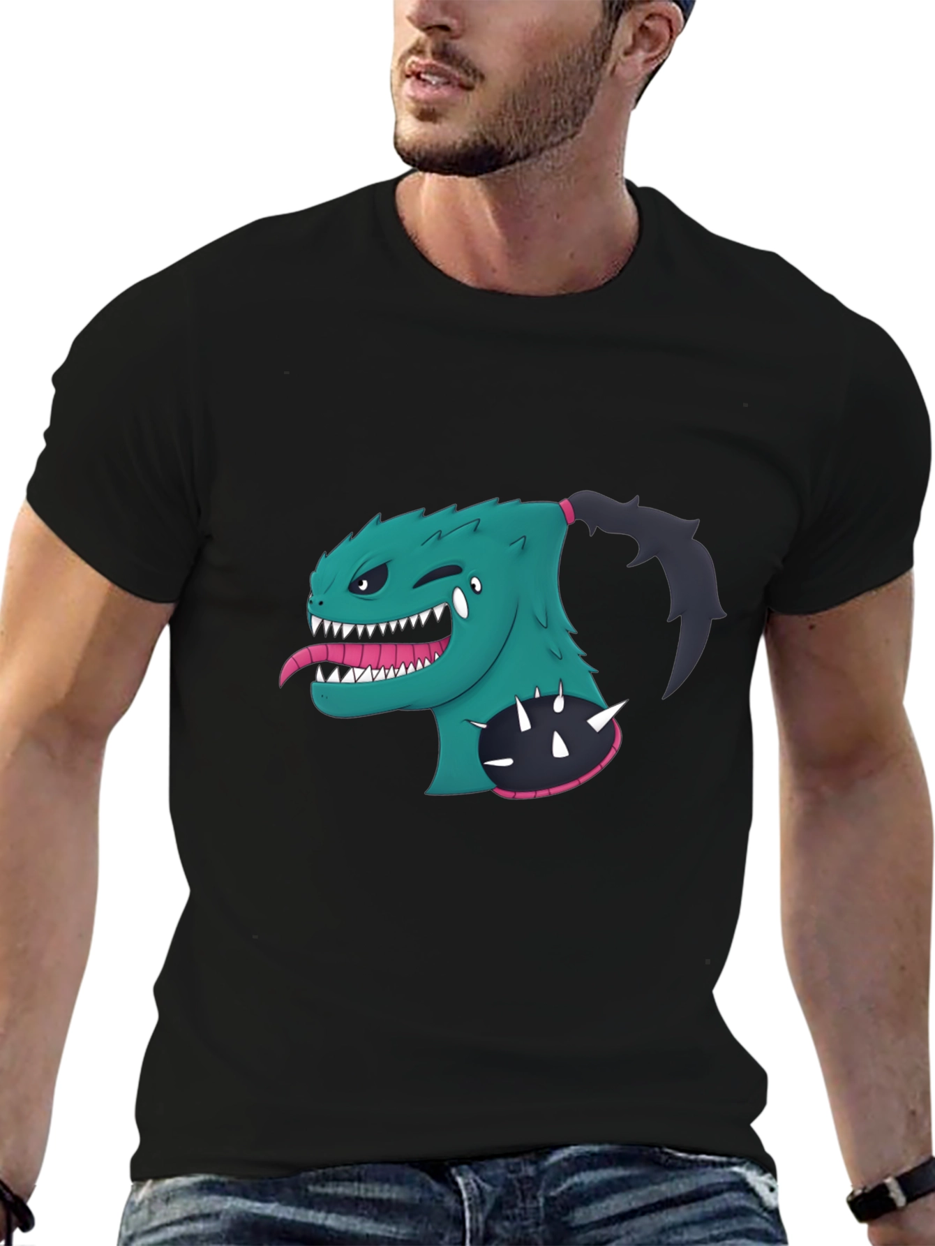 Monster Cartoon Graphic Black T-Shirt