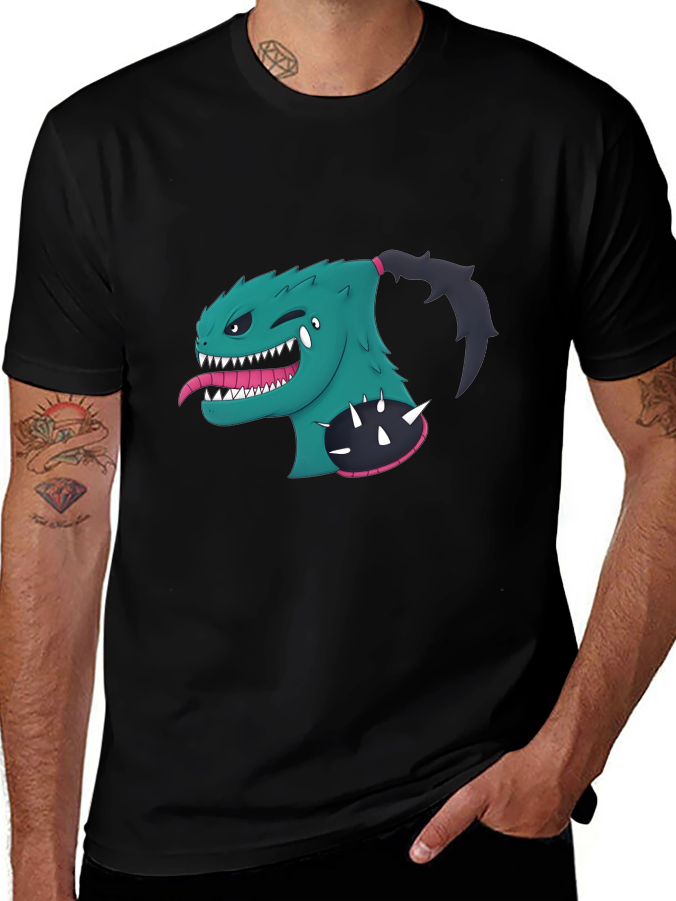 Monster Cartoon Graphic Black T-Shirt