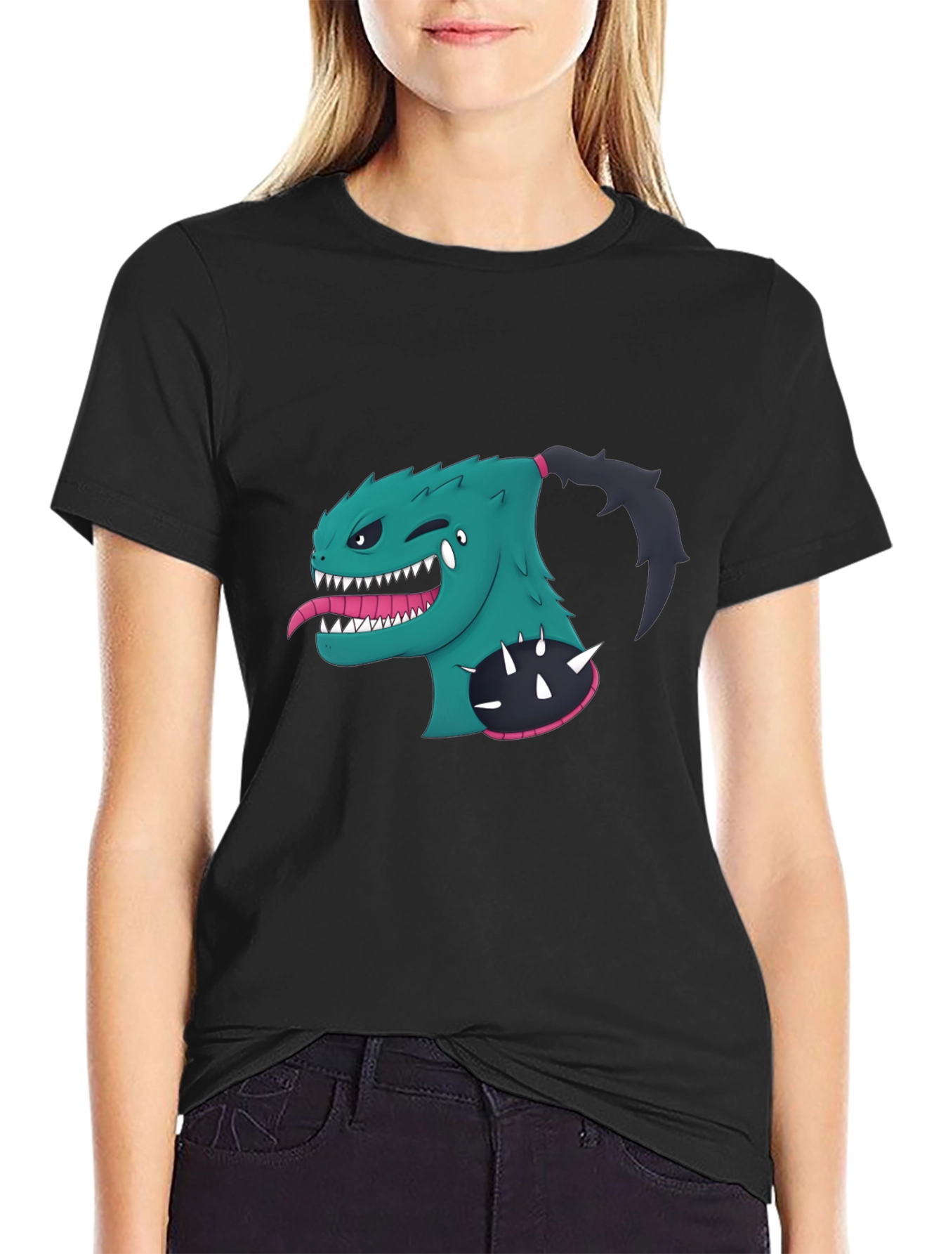 Monster Cartoon Graphic Black T-Shirt
