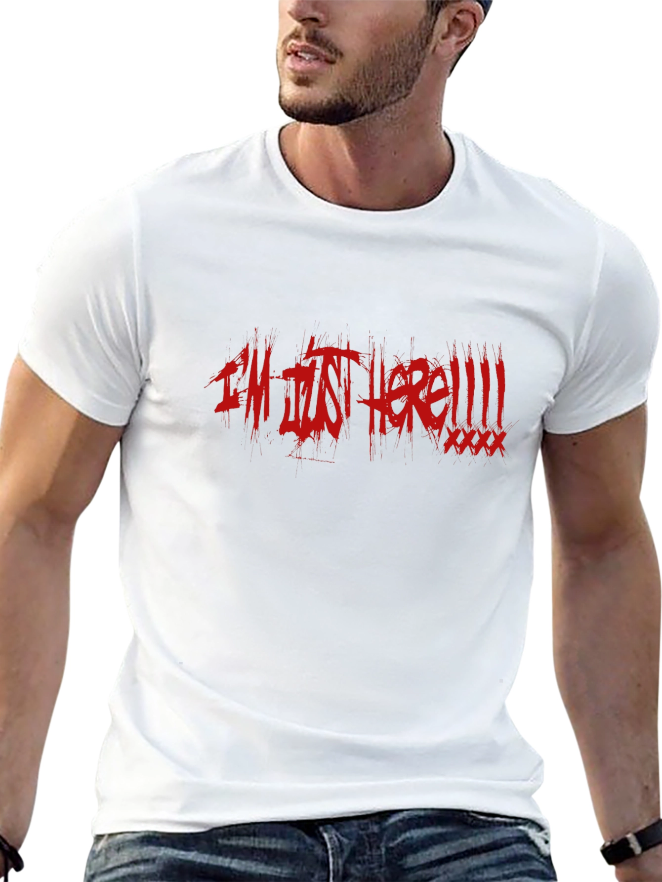 Im Just Here! Black Cotton Graphic Tee