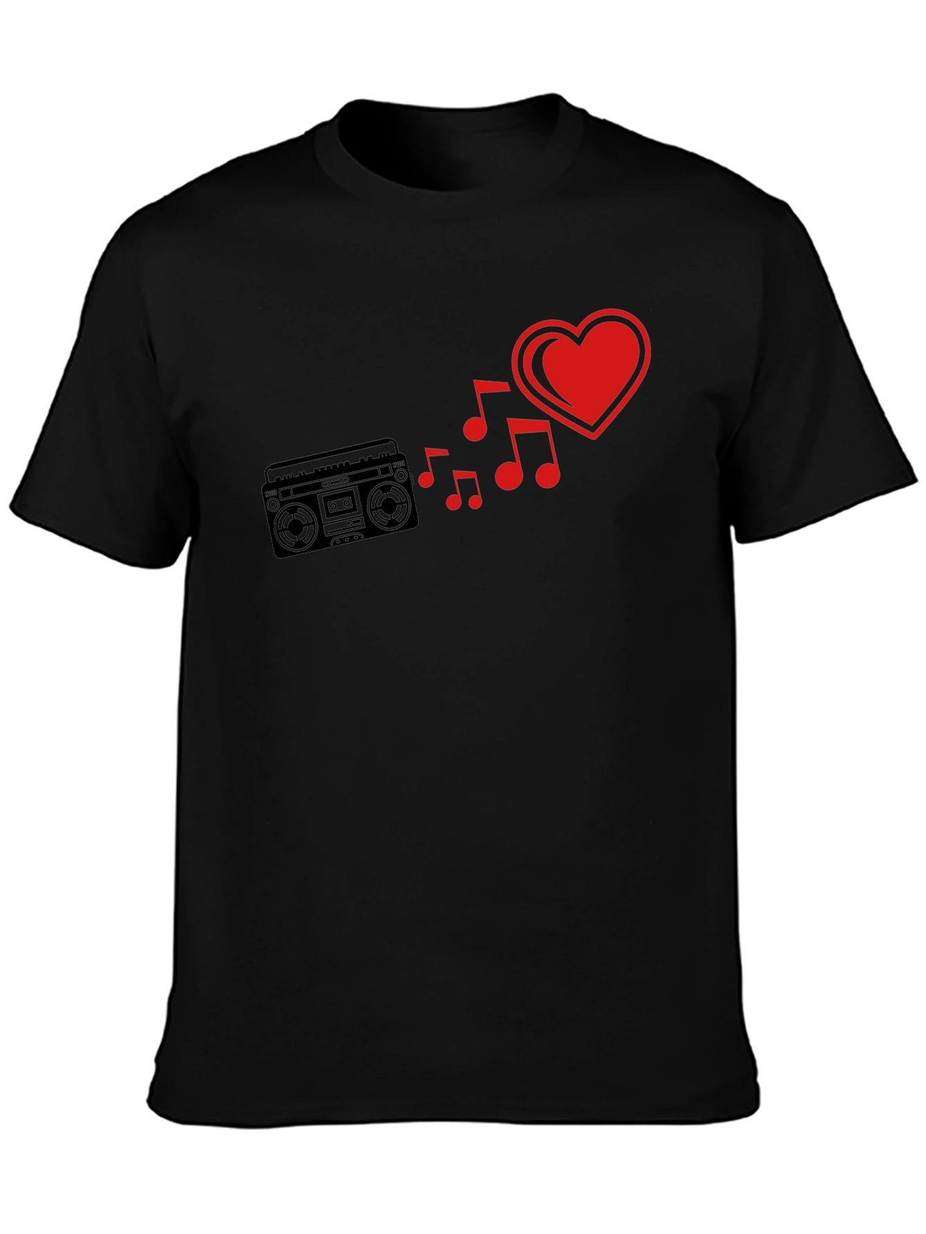 Retro Music Love T-Shirt - Boombox & Heart Design